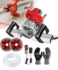Heavy Duty Electric Tile Bevel Cutter With 43 Degree Chamfering Design 1200W Motor Spins 13000 Rpm For Ceramic And Porcelain Tile with accessories.