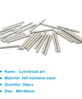 Image of 30pcs M4 40mm stainless steel dowel pins set for shelf support and furniture pegs, unthreaded cylindrical dowels, silver finish.