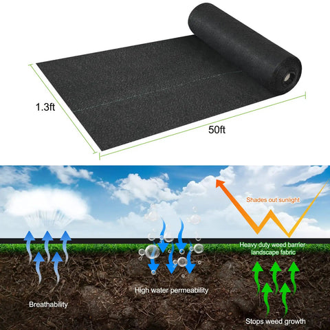 Heavy Duty 5oz Weed Barrier Landscape Fabric Pro Grade Dual Layer Ground Cover For Garden Lawn Outdoor Weed Control Mat Premium Landscaping Fabric 1.3ft By 50ft