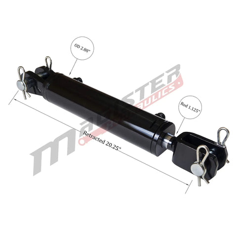 Built Tough Double Acting Hydraulic Cylinder With Clevis Ends For Farm Equipment 2.5 Inch Bore And 10 Inch Stroke At 2500 PSI Tie Rod Alternative Welded Universal Cylinder black cylinder with clevis ends, 2.5" bore, 1.125" rod