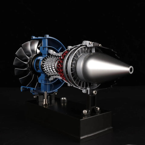 Ultra Realistic Mini Metal Turbofan Engine Model Kit That Actually Runs, 1:20 scale, side angle showing engine components