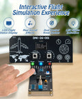 Interactive LCD display of Straight Up DIY Flight Simulator Soldering Kit with control knobs for real-time data readouts.