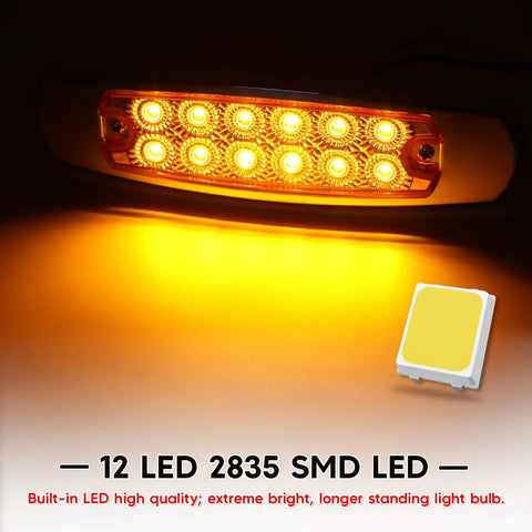 10 Pack Amber LED Side Marker Lights With Clear Lenses 2 Wire Plug 12V DC Waterproof Fender Lamps lit up in dark setting