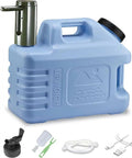 3.5 Gallon Portable Water Jug With No-Fuss Screw-Lock Leakproof Touch Pump Type-C Rechargeable Spigot Easy-Pour Outdoor Water Tank For Camping And Hiking Nature Inspired Carved Design, blue with detachable accessories.