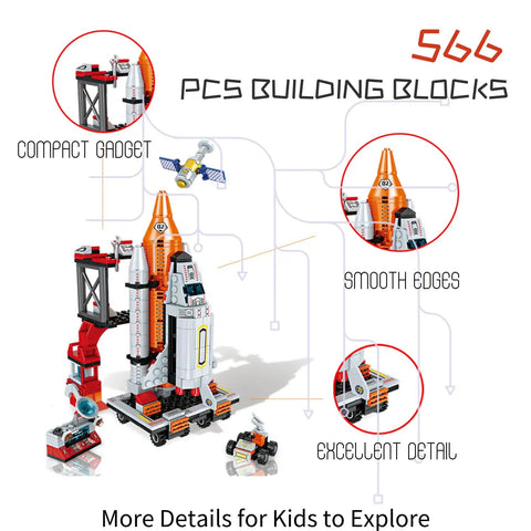 Space Rocket STEM Building Kit for Kids Ages 7 to 14 566 Plus Pieces to Build Your Own Rocket Ship Awesome Kid Friendly Hands On Educational Science Toy for Boys and Girls Perfect Christmas or Birthday Gift, assembled rocket model