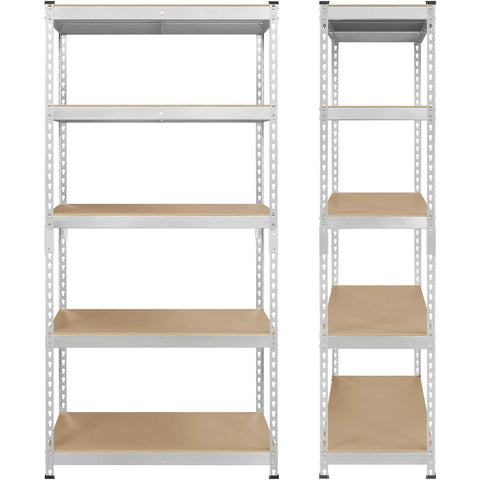 Badass 5 Tier Metal Storage Shelving Unit Heavy Duty Steel Rack With Rock Solid MDF Shelves Silver Color Super Tough Organizer For Garage Closet Home Use 72 Inch Height Nuke Clutter With Game Changing Storage Power