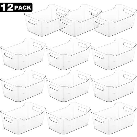 Clear Plastic Storage Bins Set, 12 Pack For Pantry, Kitchen, Office And Fridge Organization, BPA Free And Shatter Resistant