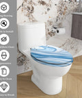 Elongated Resin Toilet Seat for Bathroom featuring a blue marble design, fits standard toilets, easy to clean.