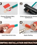 Thickened Copper Wire Lugs Kit installation steps with heat shrink tubing for heavy duty battery cable ends, marine connectors.