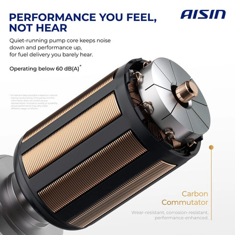 Close-up of carbon commutator in Aisin pump core for quiet operation and enhanced performance