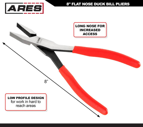 8 Inch Flat Nose Duck Bill Pliers With Cross Cut Teeth For Superior Grip In Tight Hard To Reach Narrow Spaces And Limited Clearance Areas Pro Grade Heavy Duty For Automotive And Electrical Work And More