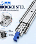 Heavy Duty Drawer Slides 500 Lb Full Extension Side Mount Rails For Tool Boxes And Workbenches, 2.5 Mm Cold Rolled Steel Construction, Smooth Quiet Glide, Ultra Durable Heavy Load Storage Drawers. 2.5mm steel drawer slide with ball bearings and caliper