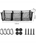 Heavy Duty Mesh Cargo Storage Net For Tesla Cybertruck 2024 Plus, black mesh carrier with clips and screws, sizes 110cm x 30cm.