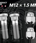 Two Sets Wheel Studs And Lug Nuts Replacement Kit M12x1.5 For Hyundai And Kia Cars, shown with measurements.