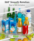 360 Degree Lazy Susan Refrigerator Organizer Spins Smooth With Non Slip Base holding beverages and snacks in fridge