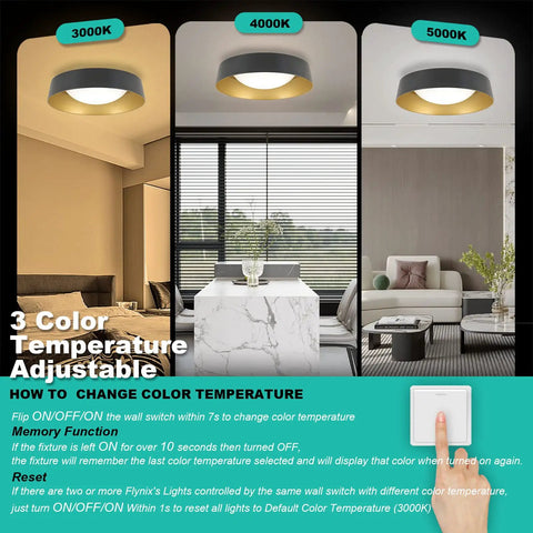 Ultra Bright LED Flush Mount Ceiling Light 26W 1800 Lumens Dimmable With 3 Color Temperatures 3000K 4000K 5000K Matt Black With Gold Inside Ideal For Bedroom Hallway Bathroom And Outdoor Use