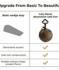 Image of a comparison between a basic wedge stop and a Heavy Duty Cast Iron Door Stop With Ball And Key Design
