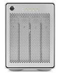 Front view of Rock Solid 10Gb Usb C Raid Storage Enclosure with LED indicators and vented design for efficient cooling.