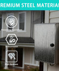 Heavy Duty Solid 304 Stainless Steel Electrical Enclosure Box 12x10x6 Inches mounted outdoors, showing waterproof design in rain.