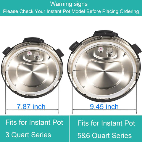 Image of two Instant Pot lids with measurements, showing compatibility for 3 Quart and 5/6 Quart series.
