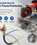 Wet Cut Dust Control Kit For Angle Grinders With Water Sprayer, Direct Precise Spray To The Cut Point, Dramatically Reducing Dust While Cutting Tile Marble Stone Brick And Concrete, Dual Action Blade Cool. Flexible nozzle on angle grinder cutting stone.