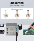 Powerful 1000W Digital Hot Air Rework Station with LCD Display, air nozzles, and magnetic sleep stand for PCB and BGA repair