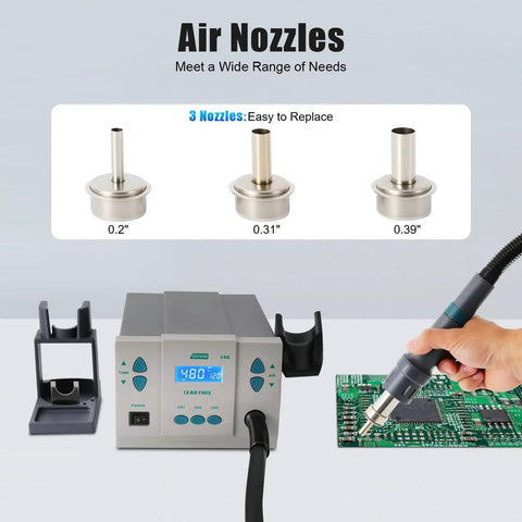 Heavy-Duty 1000W Digital Soldering Hot Air Gun With Brushless Turbo Fan Lead-Free Heat Tool Adjustable 100C To 500C