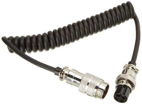 Four Pin Microphone Extension Cord For CB And Ham Radios, Rugged 4 Pin Mic Cable, coiled black with silver connectors, EX4