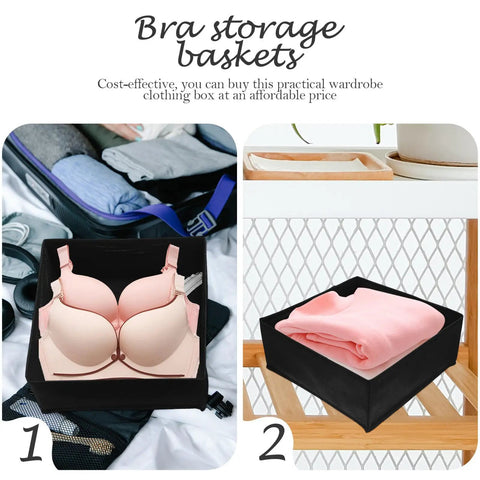 Hella Durable Non Woven Underwear Drawer Organizer Unit With Multiple Divided Compartments To Keep Your Socks Locked Tight And Maintain A Spotless Home Storage Setup On The Regular, shown with bras in black organizer.