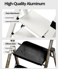 3 Step Aluminum Ladder Lightweight Foldable Stool Slick For Home Kitchen Library And Outdoor Use With 22.6 Inch Top Step Open Size 37.6 By 17.7 By 24 Inches Folded Size 40.7 By 17.7 By 2.1 Inches Weighs 7.5 Lbs. rust-free aluminum steps close-up