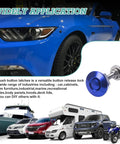 Universal Car Body Panel Push Button Quick Release Fasteners Kit in Blue for Hood Trunk Bumper Doors and Lids with various vehicles