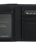 Open Men's Leather RFID Blocking Bifold Wallet For Everyday Carry And Daily Hustle in black, showing card slots and window