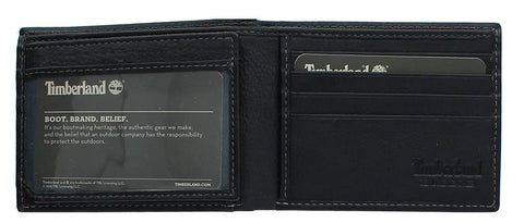 Open Men's Leather RFID Blocking Bifold Wallet For Everyday Carry And Daily Hustle in black, showing card slots and window