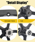 Detail display of 20 Inch Magnesium Alloy One Piece Wheel Set with Five Spoke Rim, showing Schrader valve and disc brake hub.