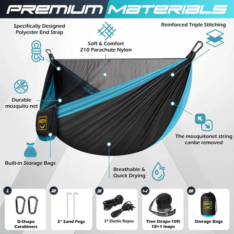 Dope Mosquito Net Camping Hammock Double Or Single Ultra Portable with straps depicting premium materials and features.