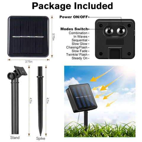 Solar panel and accessories for Solar String Lights For Outdoor 20Ft 30 LED Crystal Globe Fairy Lights Warm White With 8 Lighting Modes