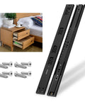 Black soft close drawer slides full extension ball bearing 100 lb capacity with screws for file cabinets, dressers, 12-24 inch range.