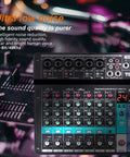 8 Channel Portable Mixer With Built-In ARM Core Processor USB Computer Input 48V Phantom Power Studio-Grade Sound Console front view