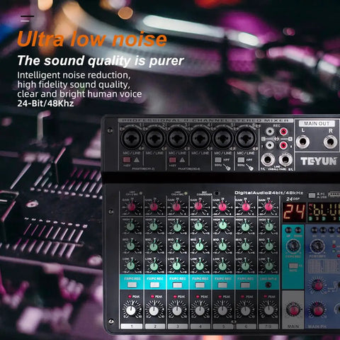 8 Channel Portable Mixer With Built-In ARM Core Processor USB Computer Input 48V Phantom Power Studio-Grade Sound Console front view