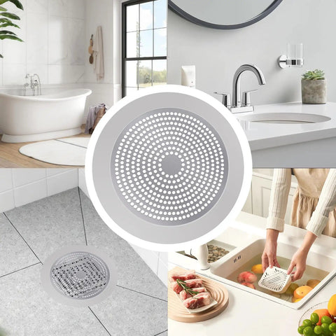 Straight Up Heavy Duty Stainless Steel Hair Catcher for Shower and Tub Drain with Thick Rubber Seal Non Slip Fit in bathroom setting.