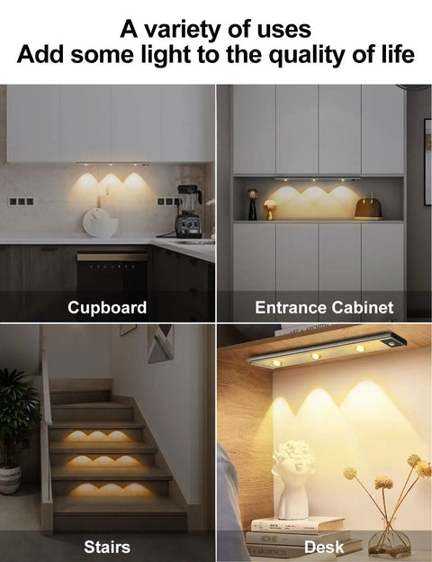 Led Under Cabinet Lights With Motion Sensor And USB Rechargeable Battery Easy Install Kitchen And Closet Lighting Kit in use