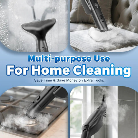 No Fuss Heavy Duty Steam Mop With Seventeen Attachments And Adjustable Two Sixty Degree Flow cleaning various surfaces with steam.