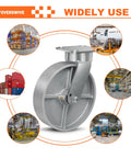 Hardcore 8 Inch Kingpinless Casters 10000 Lbs Capacity Set Of 4 Cast Iron Swivel Wheels With Roller Bearing showcased in industrial settings.