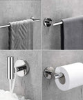 Polished Chrome 4 Piece Bathroom Hardware Set For Modern Style, featuring 16 inch wall mounted towel bar, SUS304 stainless steel