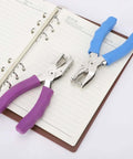 Two one quarter inch single hole punches with soft grip handles, 6 sheet capacity, on notebook pages, pack of 3, ideal for labels and cards.