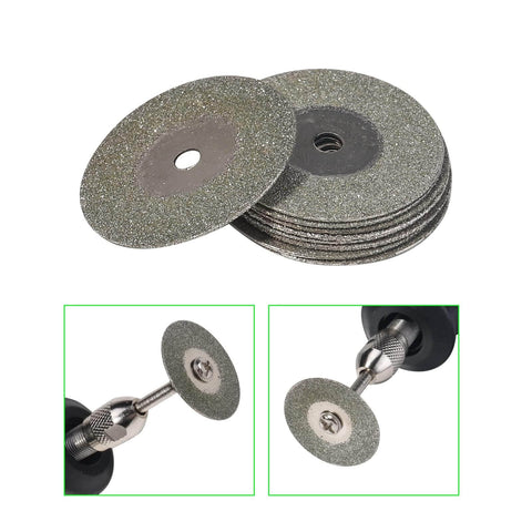 Diamond Cutting Wheels Kit For TIG Welding And Tungsten Electrode Sharpening, 25mm Discs 0.5mm Thick, 10 Pack With 2 CNC Rods