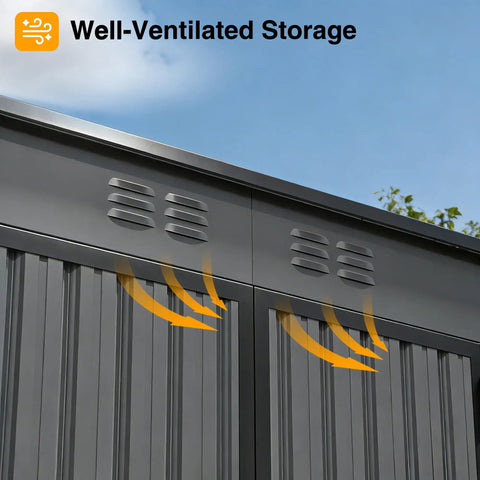 6 By 4 Ft Heavy Duty Metal Storage Shed With Sloped Roof And Lockable Door For All Season Outdoor Storage In Grey showing ventilation