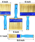 Three Pack Deck Stain Brush Set 4 Inch 5 Inch 6 Inch For Faster Coverage With Threaded Handles displayed front view