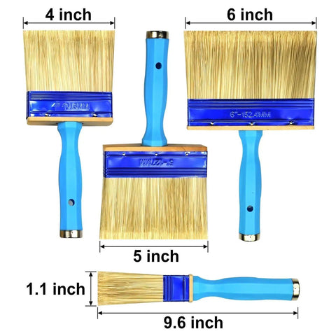 Three Pack Deck Stain Brush Set 4 Inch 5 Inch 6 Inch For Faster Coverage With Threaded Handles displayed front view
