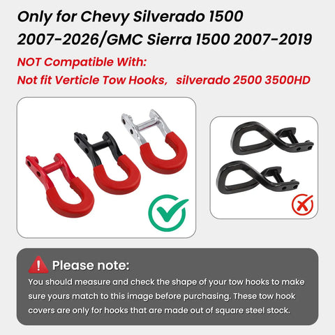 Extended Tow Hook Covers Front Kit For Silverado 1500 2007 To 2026 And GMC Sierra 1500 2007 To 2019 Red Front Tow Hook Covers